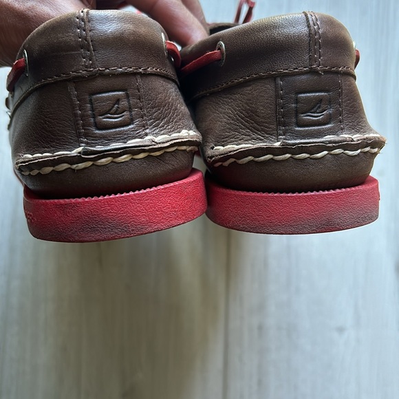 Sperry Top Sider Boat Shoes Leather Loafer Deck Dark Brown Red Sole Mens Size 10 - Picture 6 of 8